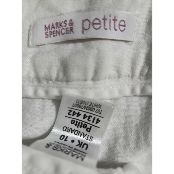 Marks And Spencer Wide Leg Linen Pants Trousers, White, UK 10 Petite (US 6) - Picture 2 of 4